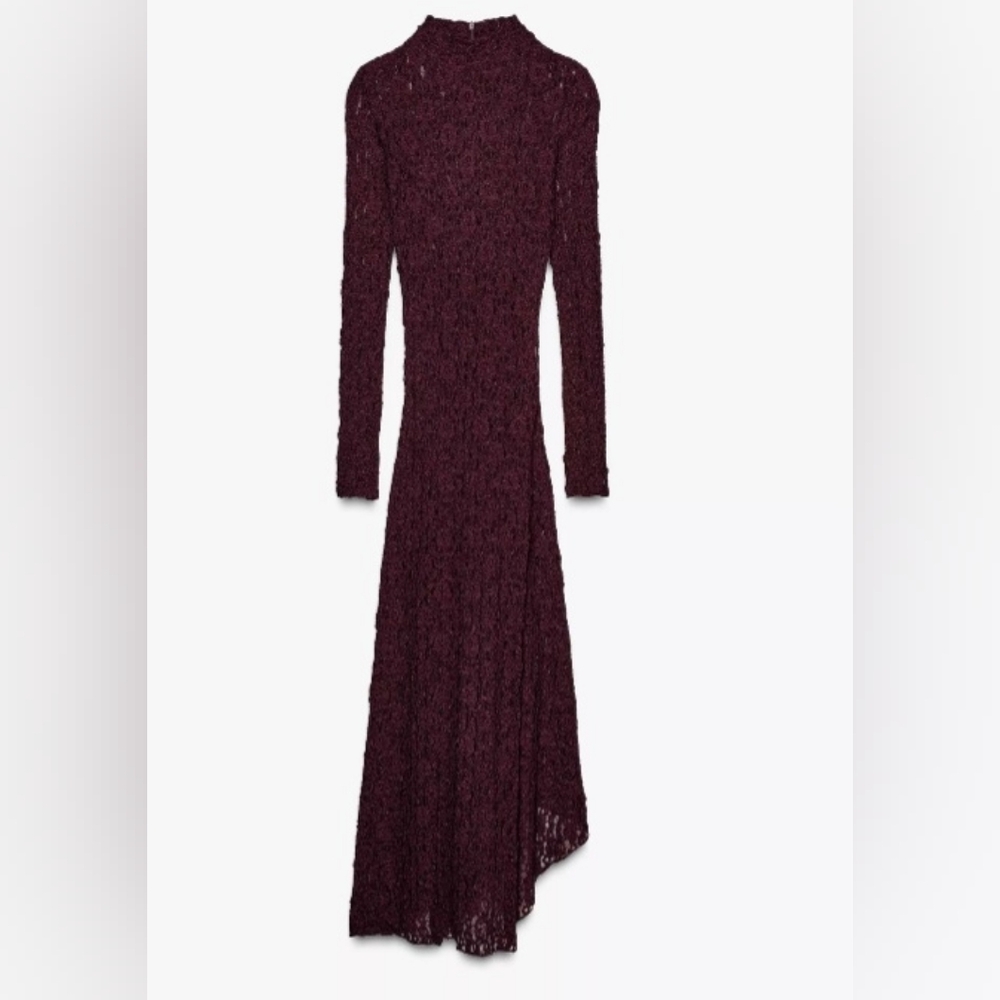 Zara Elegant Lace Long Sleeve Dress - Burgundy